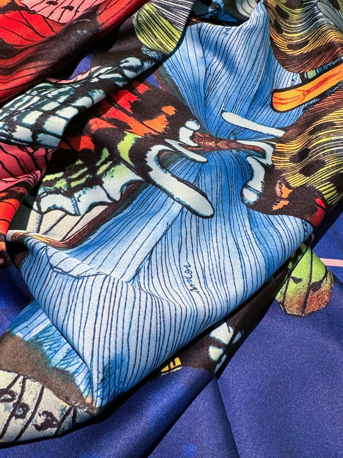 Dance of the Butterflies silk scarf 90 cm by Tony Vergara, detail