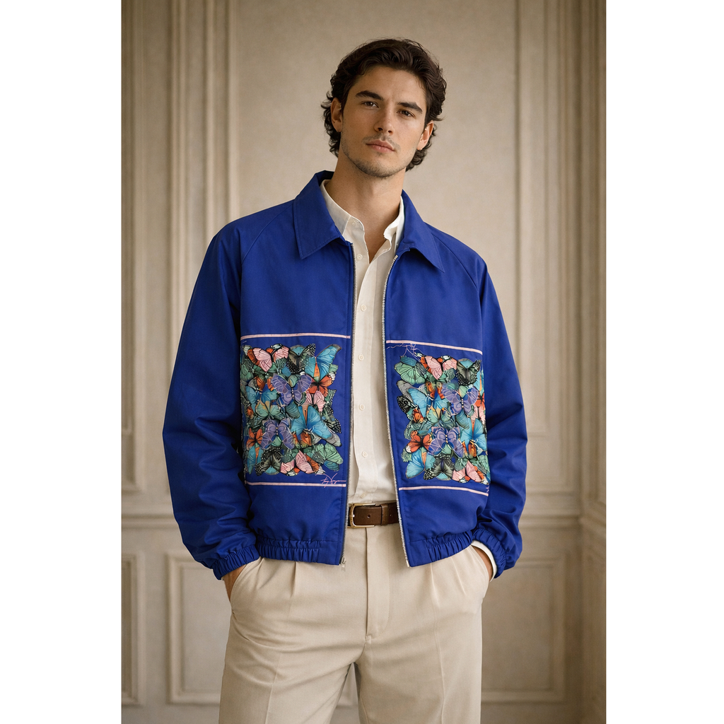 Cazadora Bomber Unisex Blue Morpho | Mariposas | Edición Limitada | Tony Vergara