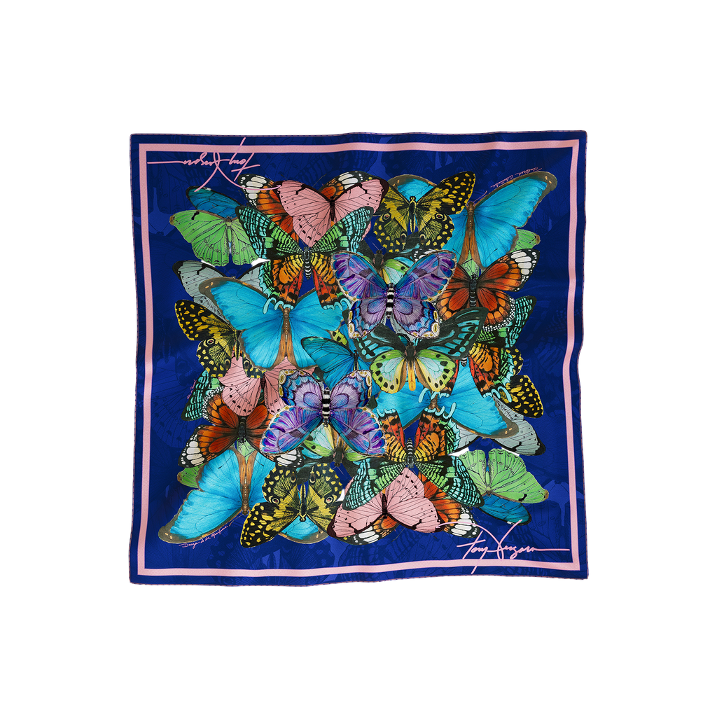 Dance of the Butterflies silk scarf 90 cm by Tony Vergara